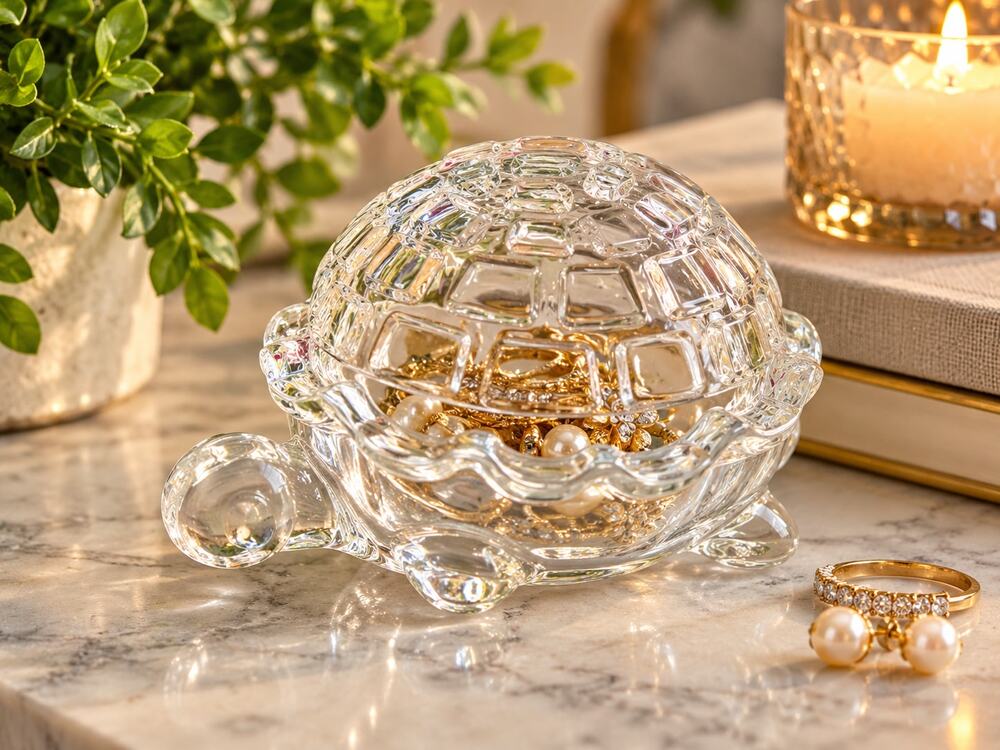 Vintage Anchor Hocking Clear Glass Turtle Trinket Dish, Candy Bowl, Jewellery Ho